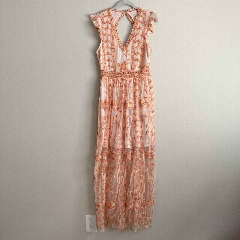 Altar'd State Dress Juliana Lace Maxi Embroidered Floral Illusion High Low Med